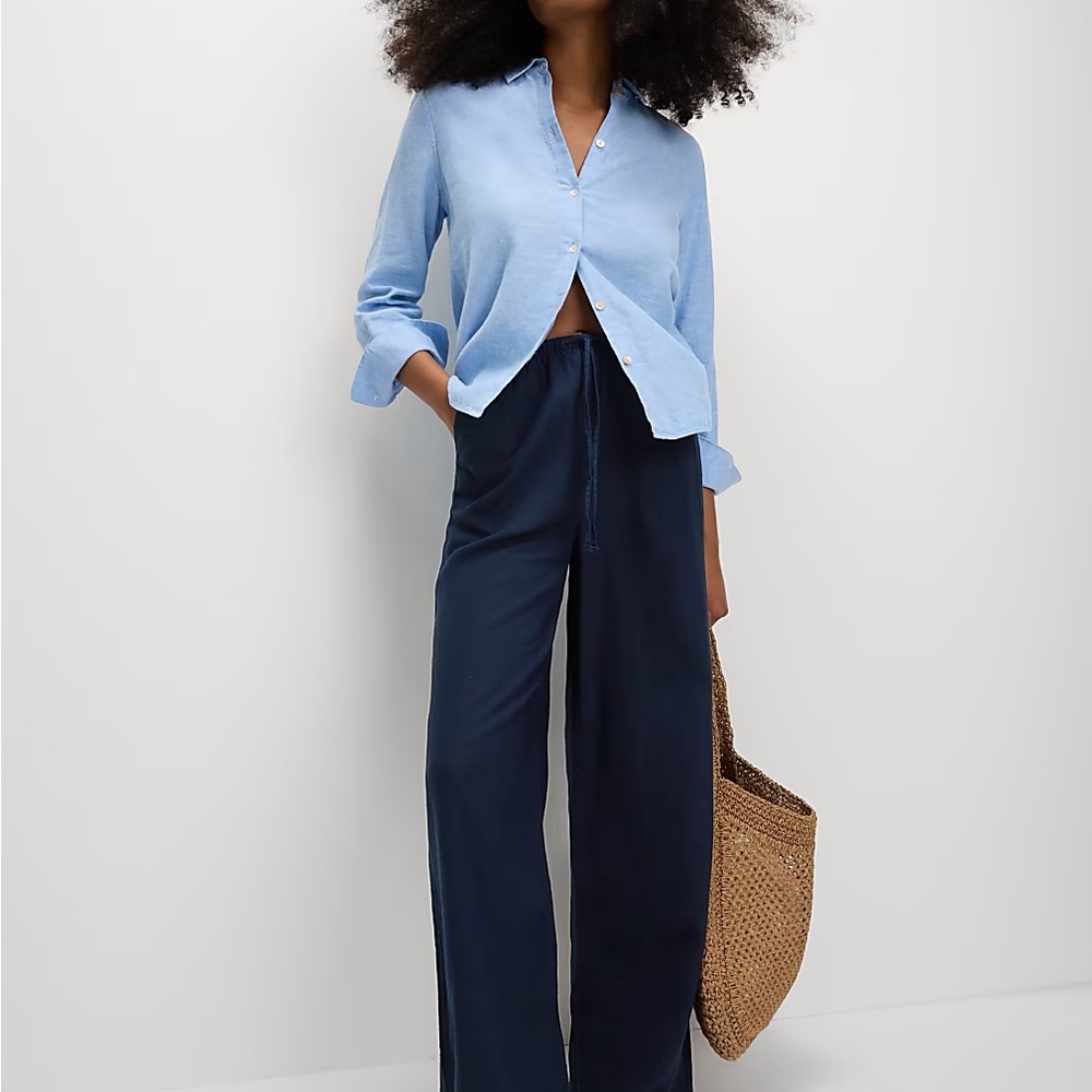Relaxed Navy Wide-Leg Drawstring Pants